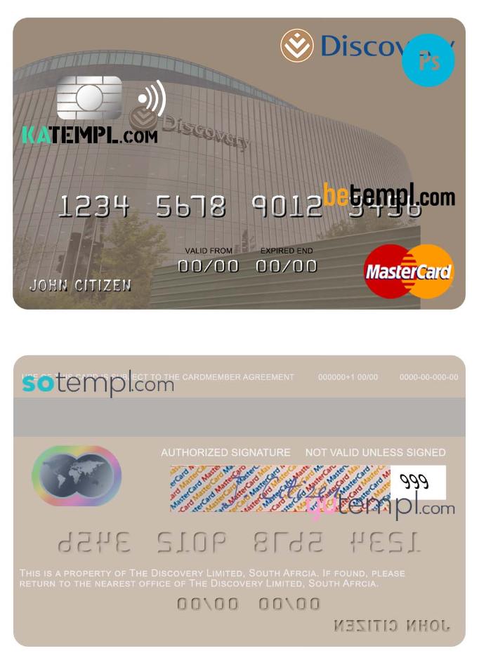 South Africa Discovery Limited mastercard credit card template in PSD format